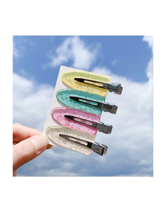 4 Adet İz Yapmayan Şeffaf Simli Klips Pens Toka Seti