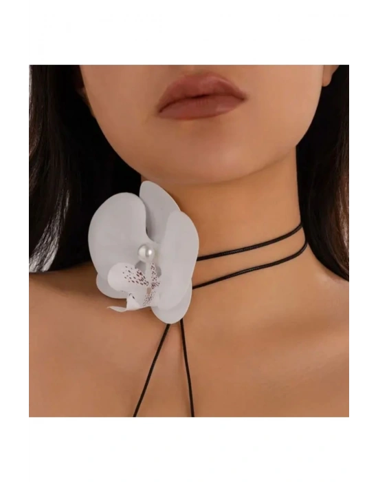 Vintage Orkide Choker Kolye Bağlamalı Orkide Kolye