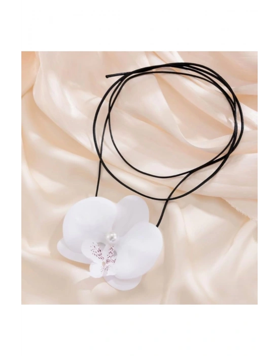 Vintage Orkide Choker Kolye Bağlamalı Orkide Kolye