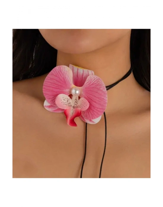 Vintage Orkide Choker Kolye Bağlamalı Orkide Kolye