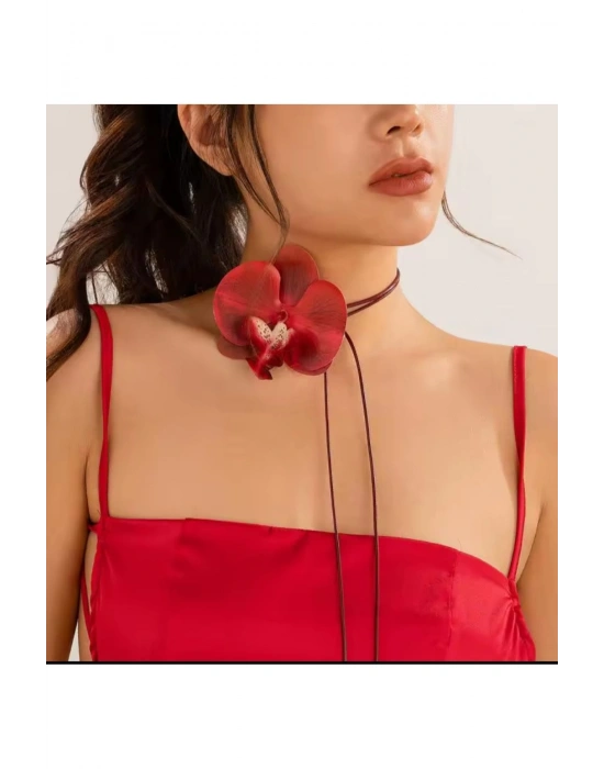 Vintage Orkide Choker Kolye Bağlamalı Orkide Kolye
