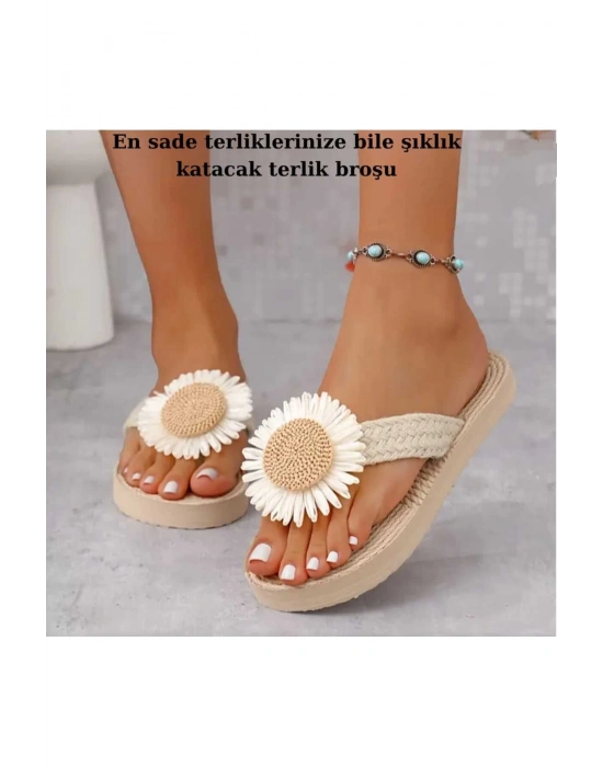 Papatya Model Terlik Broşu Arkası Yapışkanlı Terlik Süsü