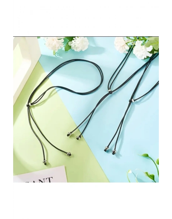 Gümüş Boncuklu Deri Kolye