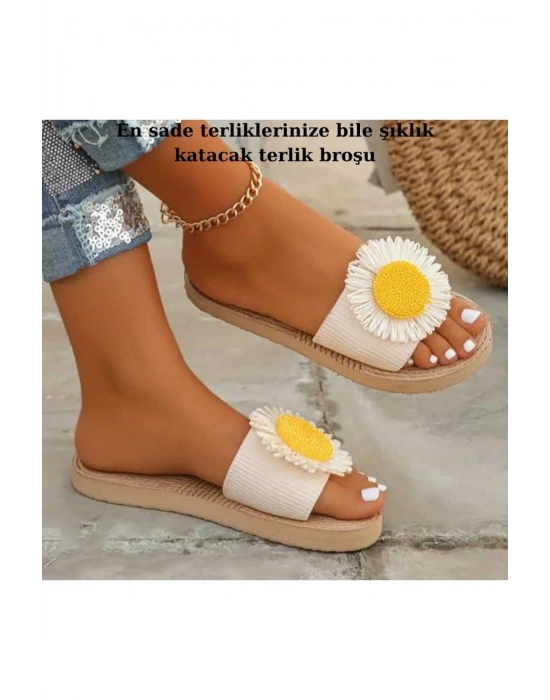 Papatya Model Terlik Broşu Arkası Yapışkanlı Terlik Süsü