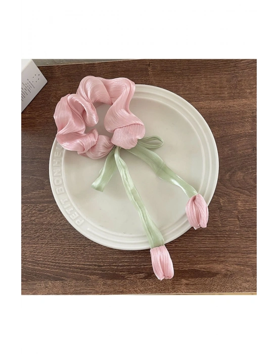 Organze Kumaş Lale Model Scrunhies Toka Simit Toka