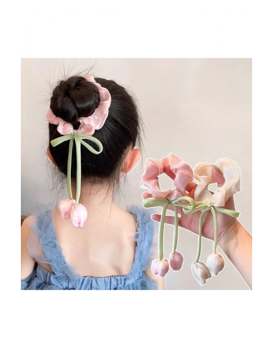 Organze Kumaş Lale Model Scrunhies Toka Simit Toka