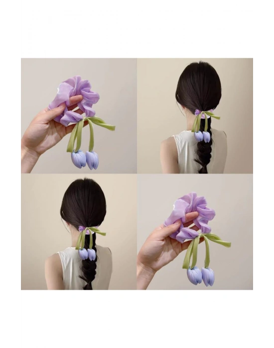 Organze Kumaş Lale Model Scrunhies Toka Simit Toka