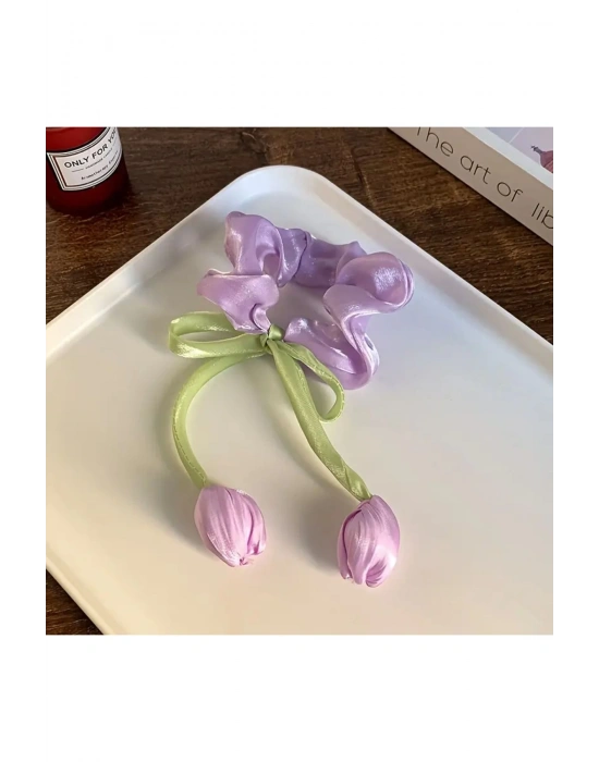 Organze Kumaş Lale Model Scrunhies Toka Simit Toka