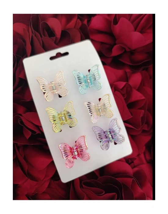 6 Adet Renkli Akrilik Kelebek Mandal Toka