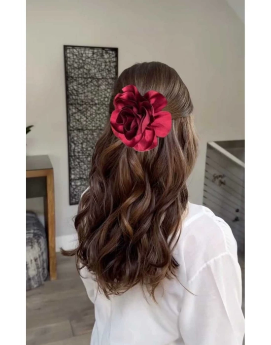 Vintage 15 cm Büyük Boy Kumaş Saten Gül Pens Toka