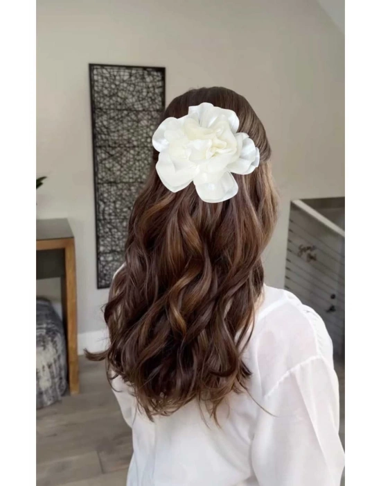 Vintage 15 cm Büyük Boy Kumaş Saten Gül Pens Toka