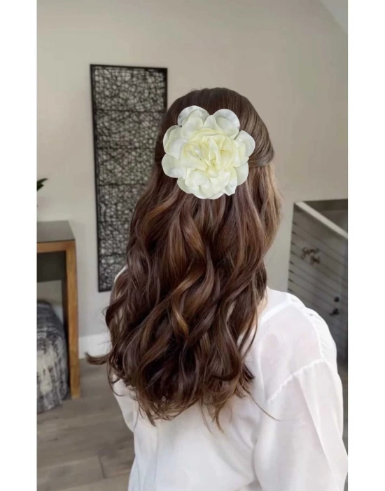 Vintage 15 cm Büyük Boy Kumaş Saten Gül Pens Toka