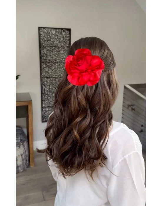 Vintage 15 cm Büyük Boy Kumaş Saten Gül Pens Toka