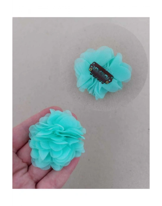 Bir Adet Mint Yeşili Renk Şifon Çiçek Yenidoğan Tokası Saçsız Bebek Tokası Az Saçlı Bebek Tokası