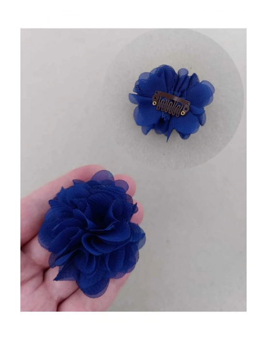 Bir Adet Saks Mavisi Renk Şifon Çiçek Yenidoğan Tokası Saçsız Bebek Tokası Az Saçlı Bebek Tokası