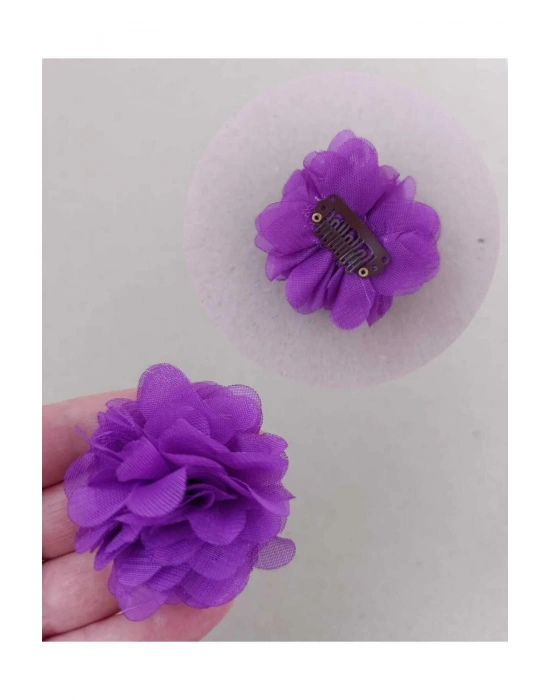 Bir Adet Mor Renk Şifon Çiçek Yenidoğan Tokası Saçsız Bebek Tokası Az Saçlı Bebek Tokası