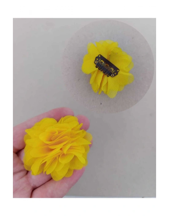 Bir Adet Sarı Renk Şifon Çiçek Yenidoğan Tokası Saçsız Bebek Tokası Az Saçlı Bebek Tokası