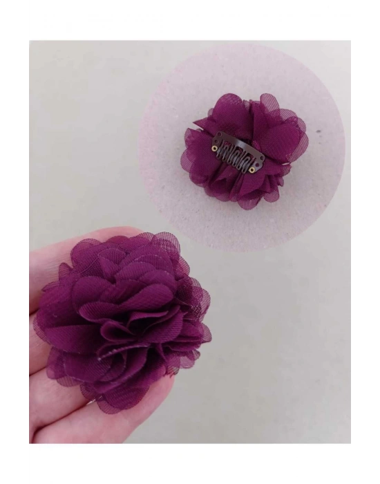 Bir Adet Mürdüm Renk Şifon Çiçek Yenidoğan Tokası Saçsız Bebek Tokası Az Saçlı Bebek Tokası