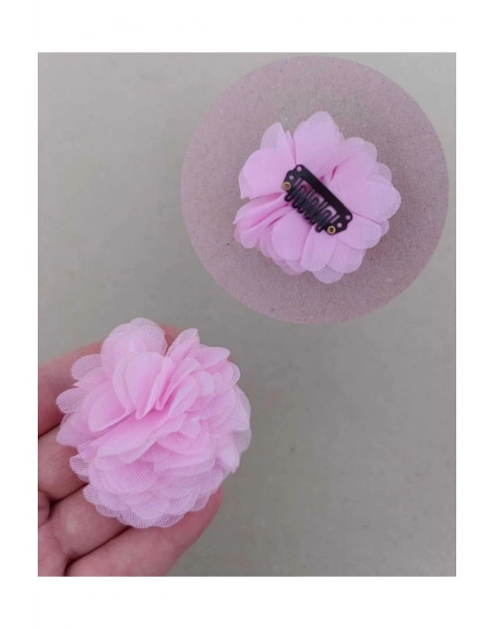 Bir Adet Pembe Renk Şifon Çiçek Yenidoğan Tokası Saçsız Bebek Tokası Az Saçlı Bebek Tokası