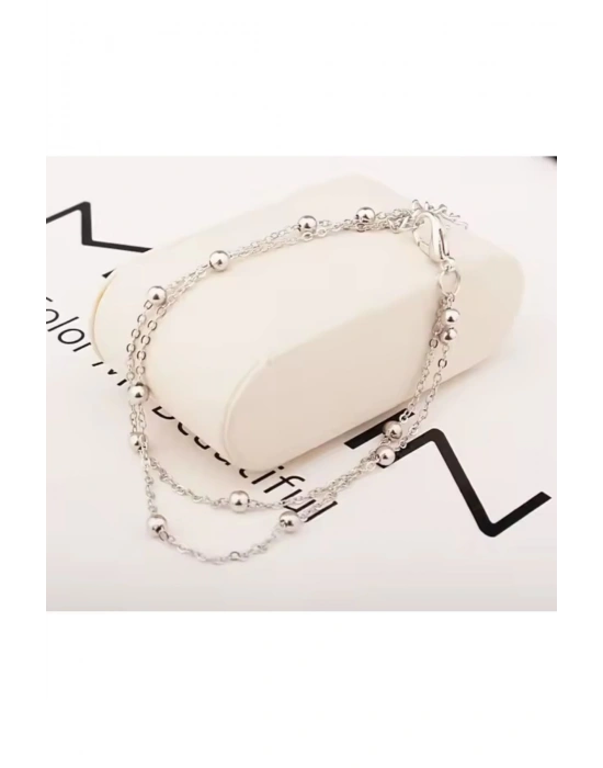 Çift Katlı Top Zincirli Halhal (Gümüş)