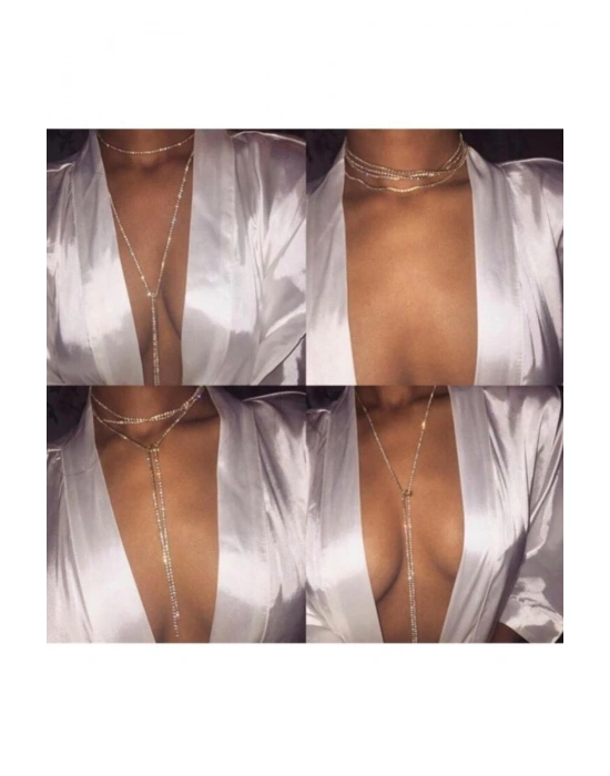 Gümüş Renk Kristal Taşlı Rhinestone Kolye (gümüş)