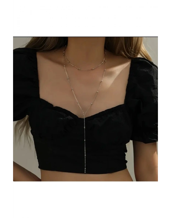 Gümüş Yuvarlak Boncuklu Zincir Model Y Kolye (Gümüş)