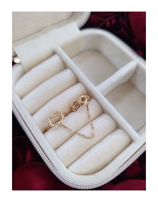 Hello Kitty Zincirli Çift Yüzük Zincirli Eklem Yüzüğü (Altın)