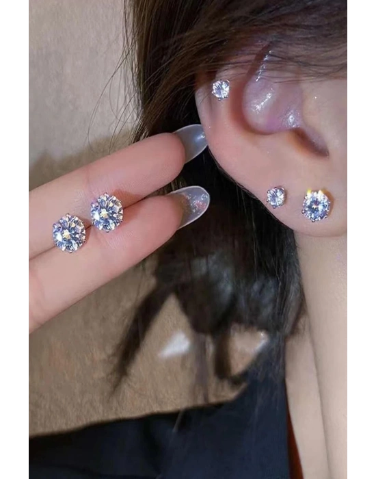 Kadın 12li Kristal Taşlı Küpe Seti (gümüş)