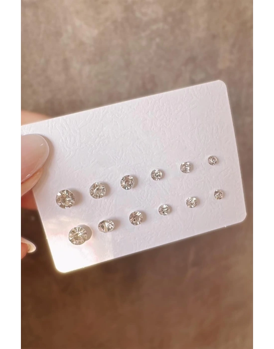 Kadın 12li Kristal Taşlı Küpe Seti (gümüş)
