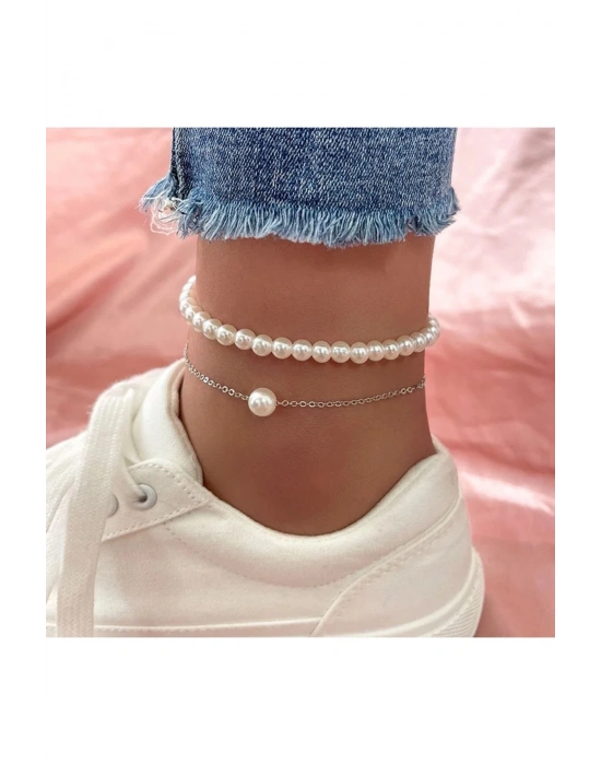 Kadın 2li inci model halhal (Ekru)