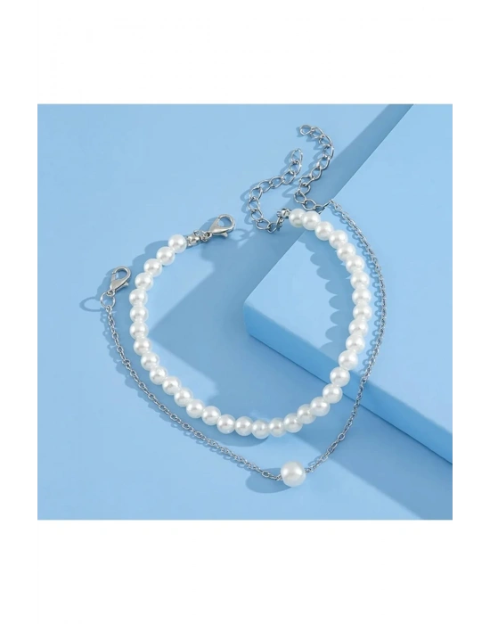 Kadın 2li inci model halhal (Ekru)