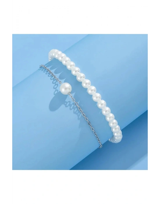 Kadın 2li inci model halhal (Ekru)