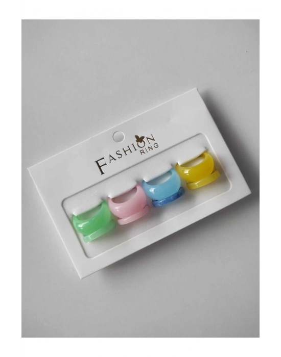 Kadın 8 Adet Cam Yüzük Seti (Çok Renkli)