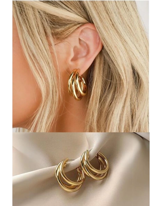 Kadın Küpe Üçlü Halka Görünüm (gold)