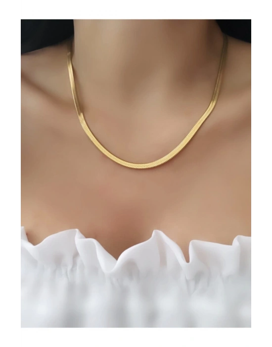 Kadın Yüksek Kalite Çelik Italyan Zincir Kolye (altın)