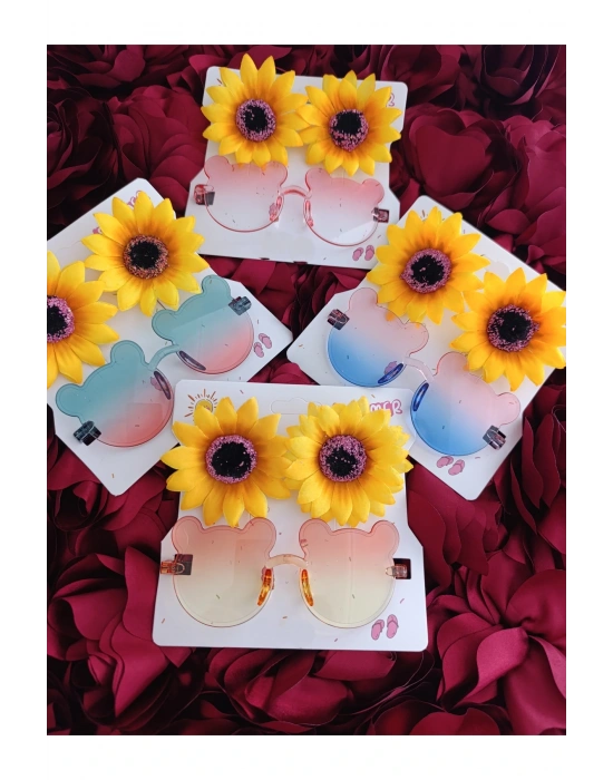 Kız Çocuk 3-10 Yaş Uyumlu Gözlük ve Ayçiçeği Toka Seti