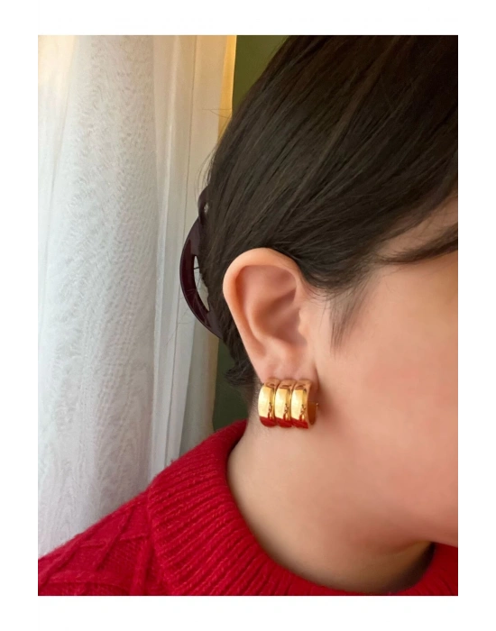 parlak üçlü görünüm halka küpe (altın rengi)