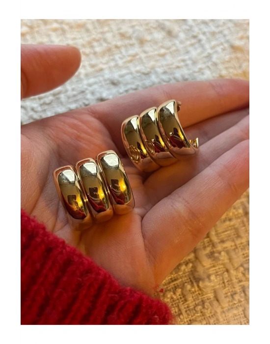 parlak üçlü görünüm halka küpe (altın rengi)