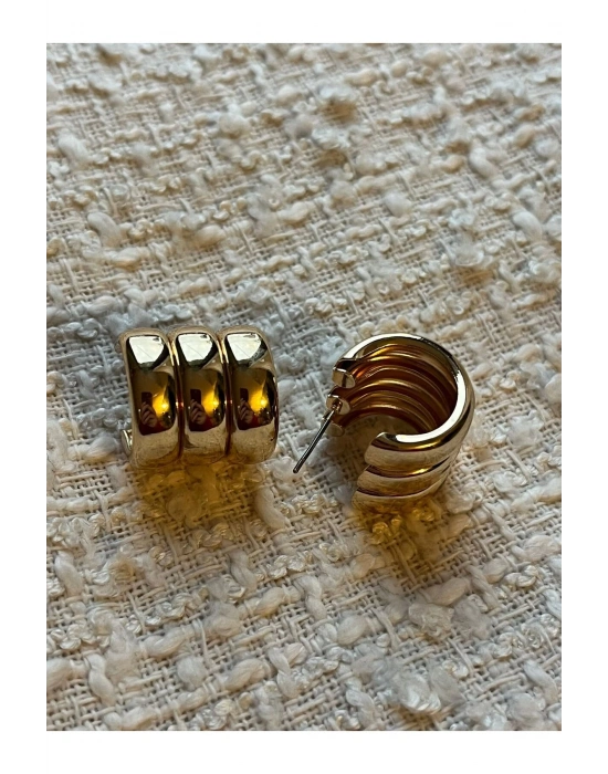 parlak üçlü görünüm halka küpe (altın rengi)