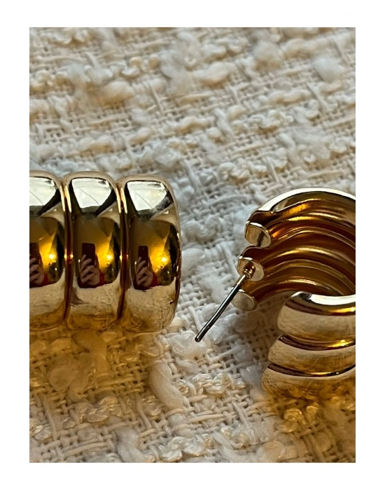 parlak üçlü görünüm halka küpe (altın rengi)