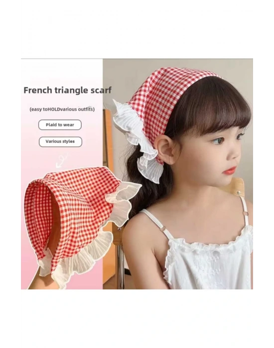 Pötikare Desenli Kırmızı Renk Fırfırlı Üçgen Bohem Fularlı Taç