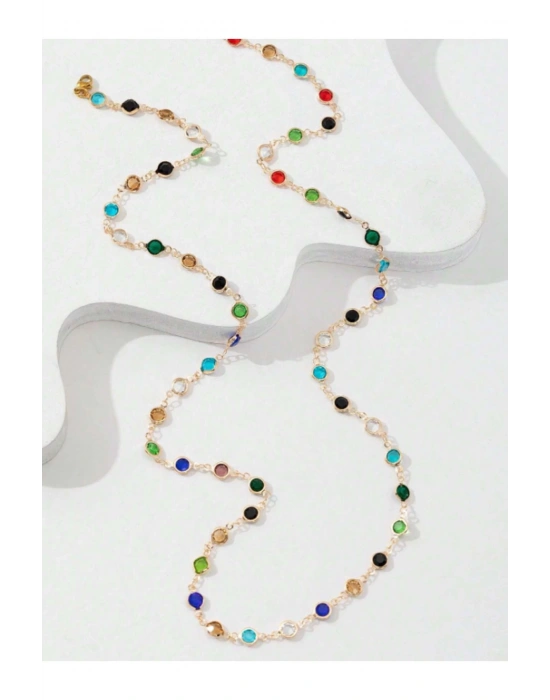 Renkli Paris Dünyası Y Şekilli Şık Kadın Kolye (Gold)