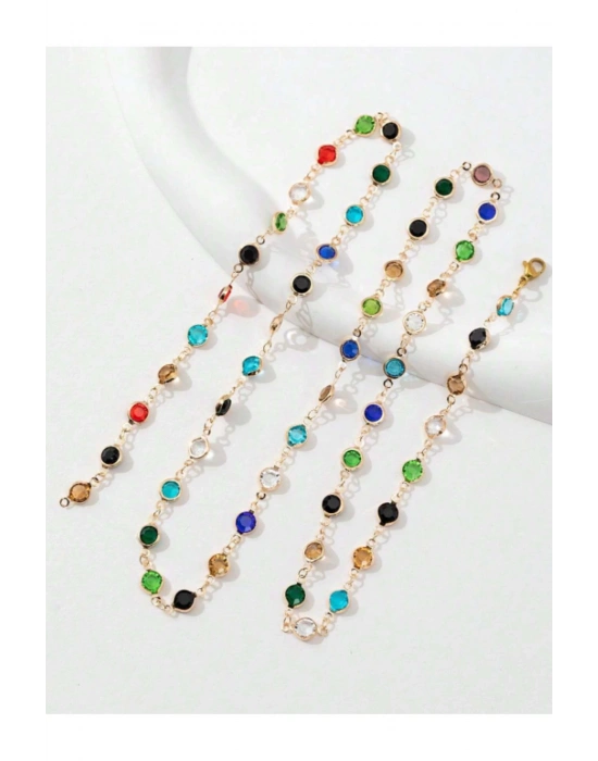 Renkli Paris Dünyası Y Şekilli Şık Kadın Kolye (Gold)