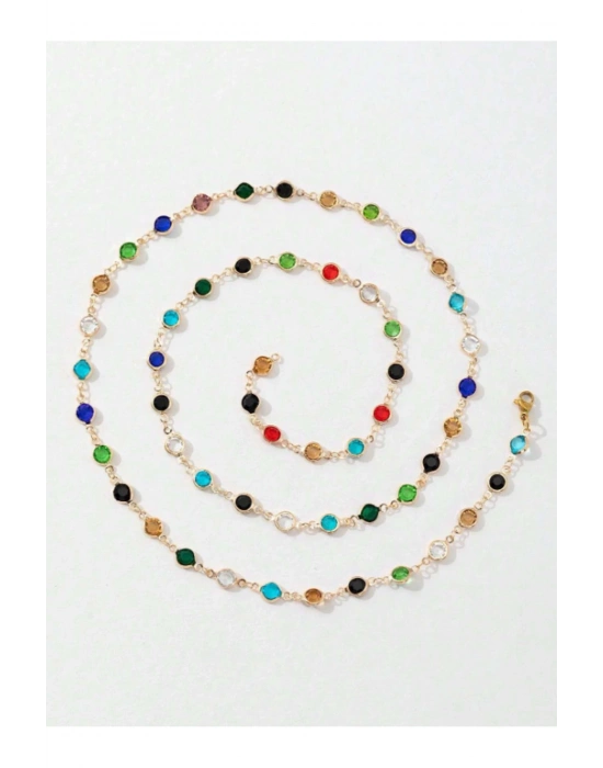 Renkli Paris Dünyası Y Şekilli Şık Kadın Kolye (Gold)