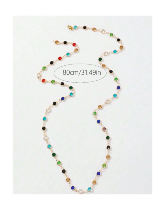 Renkli Paris Dünyası Y Şekilli Şık Kadın Kolye (Gold)