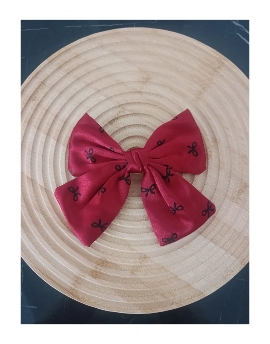 Saten Fiyonk Desenli Fransız Otomatik Klipsli Kumaş Toka