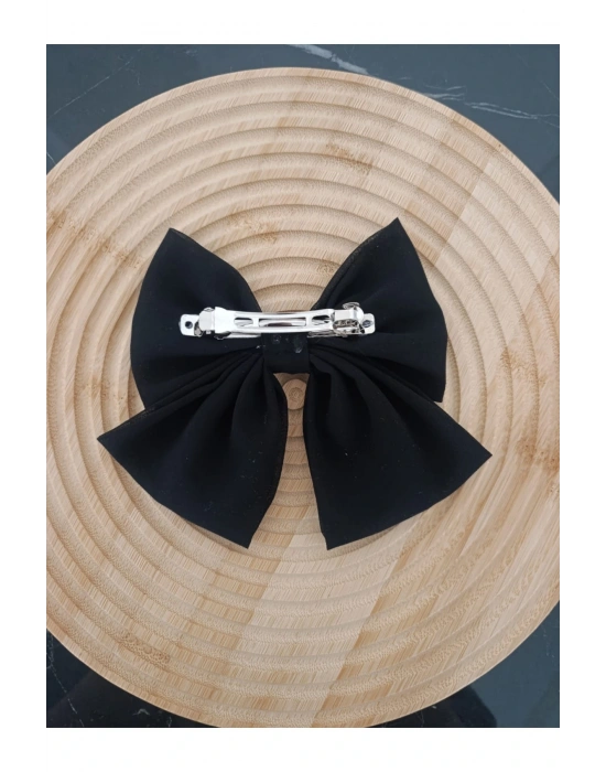 Siyah Şifon Kumaş Fiyonk Toka Otomatik Klipsli