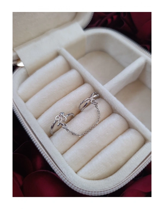 Sonsuzluk Figürlü Zincirli Çift Yüzük (Gümüş)