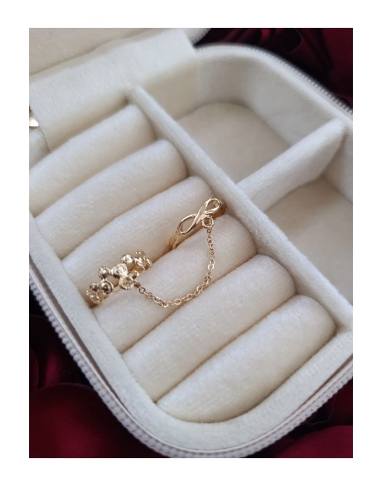 Sonsuzluk Figürlü Zincirli Yüzük Çift Eklem Yüzüğü (Altın)