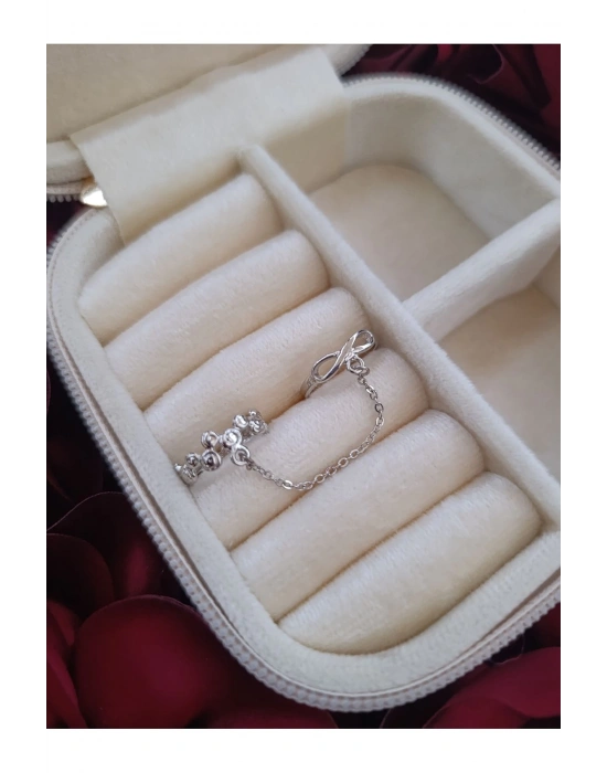 Sonsuzluk Figürlü Zincirli Yüzük Çift Eklem Yüzüğü (Gümüş)
